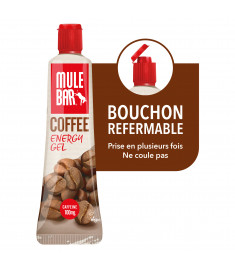 Mulebar coffee energy gel with reclosable lid
