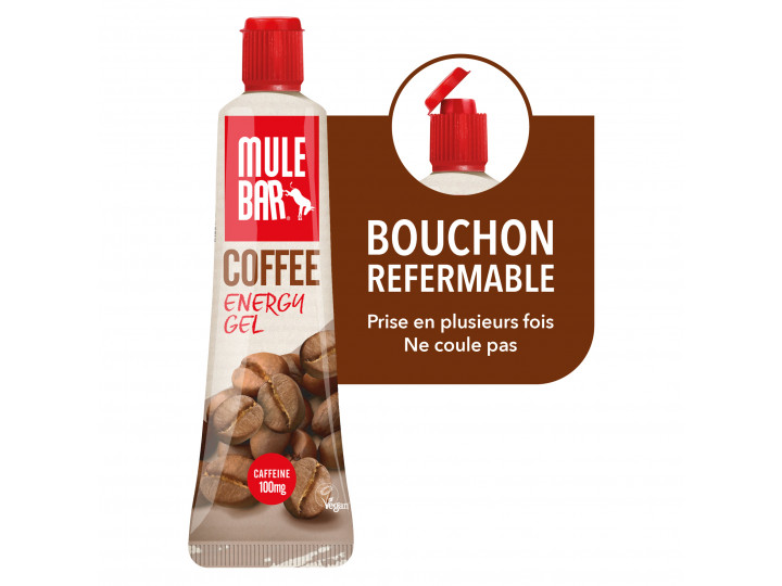 Mulebar coffee energy gel with reclosable lid