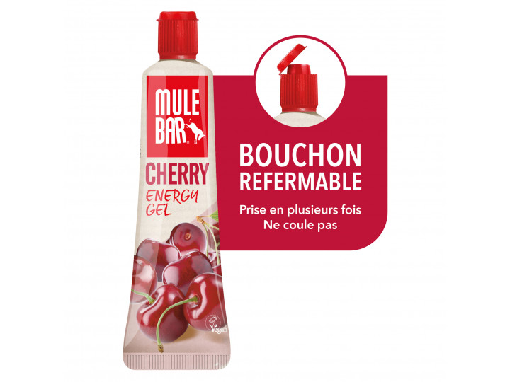 Mulebar cherry energy gels with reclosable lid