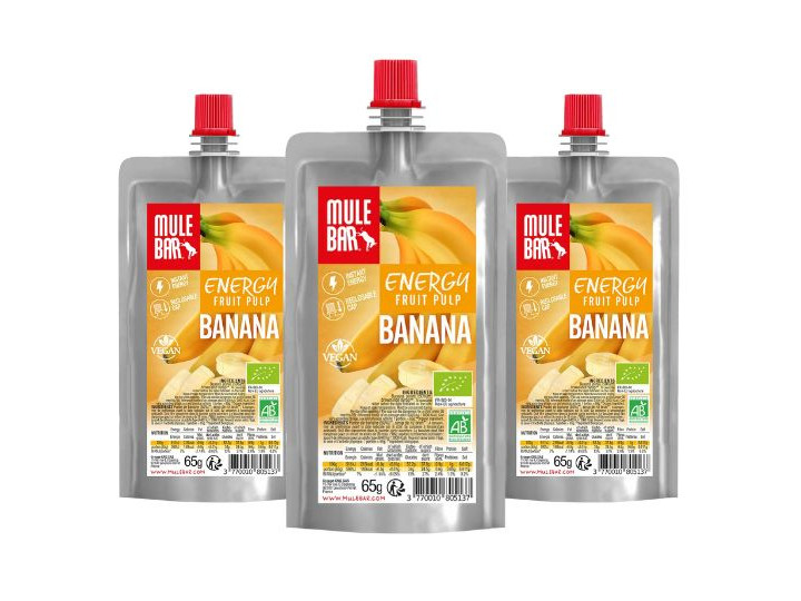 3 Mulebar organic and plant based Banana purees