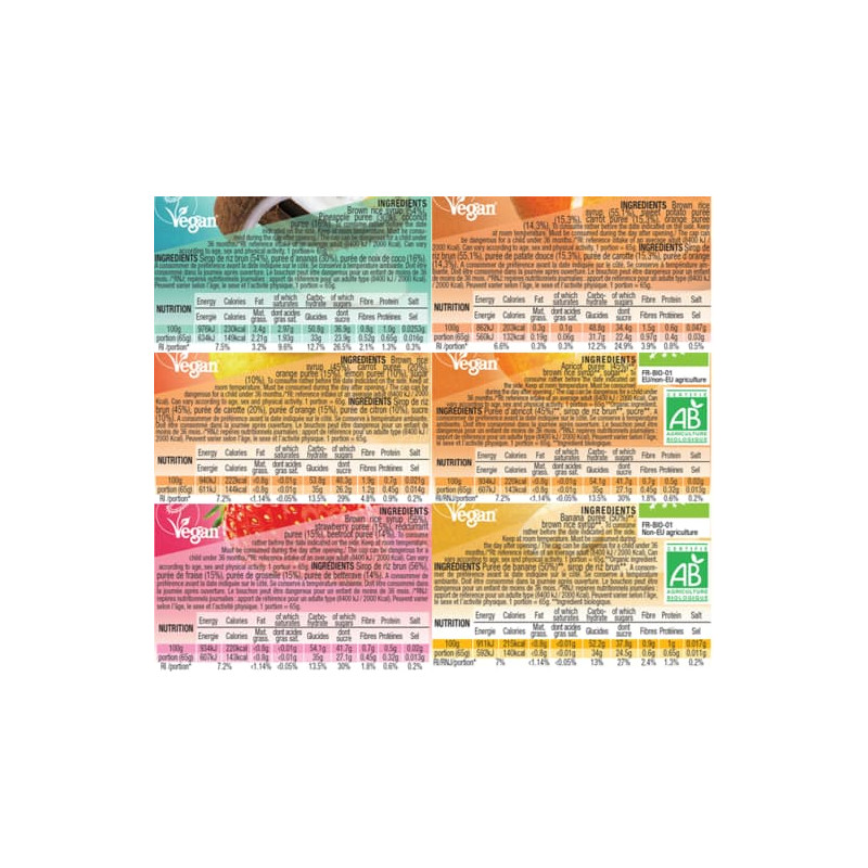 Mulebar plant based fruit puree line up ingredients and nutritional values