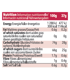 Table nutritionnelle recharge de gel Mulebar à la Cerise