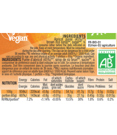 Table nutritionnelle et ingrédients pulpe abricot Mulebar bio