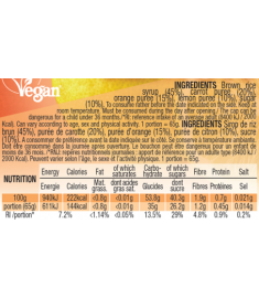 Table nutritionnelle et ingrédients pulpe Orange Carotte Citron Mulebar